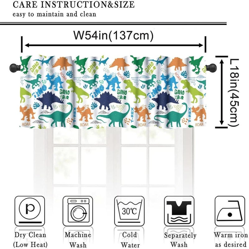 YSWOW Kids Dinosaur Valance Curtain for Boys Girls Nursery Playroom Room Decor Cartoon Dino Theme Art Printed Window Drapes W54xL18in Fabric 1 Panel - Image 3